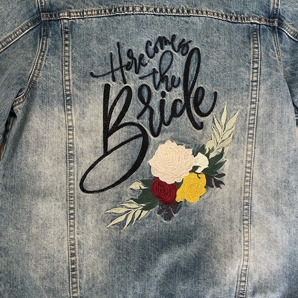 David's Bridal Jackets & Blazers - NWT Jean Jacket ‘Here Comes the Bride’ with Floral Embroidery Womens Small